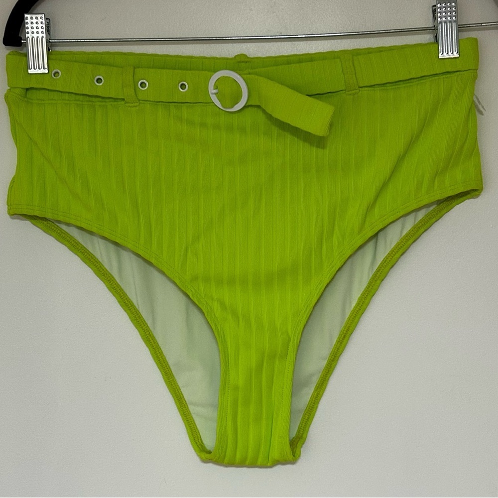 Solid & Striped The Jozy Belt Solid Green Ribbed Bikini Bottom Size XL NWT